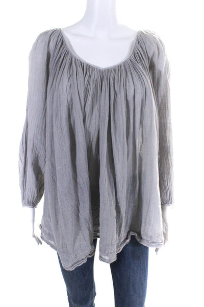 Calypso Saint Barth Womens Cotton Gauze Long Sleeve Round Neck Top Gray Size 0