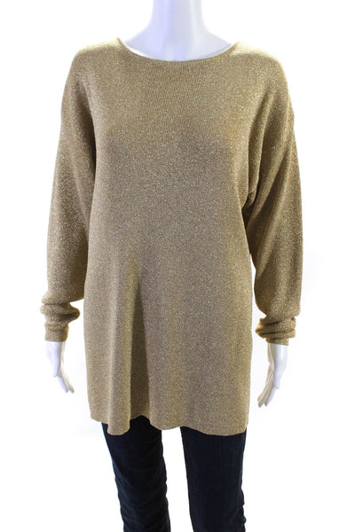 Mary Jane Marcasiano Womens Knit Long Sleeved Boat Neck Sweater Gold Tone Size L