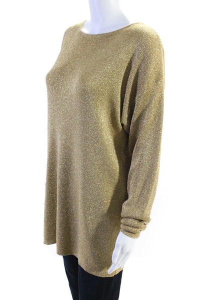 Mary Jane Marcasiano Womens Knit Long Sleeved Boat Neck Sweater Gold Tone Size L