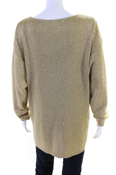 Mary Jane Marcasiano Womens Knit Long Sleeved Boat Neck Sweater Gold Tone Size L