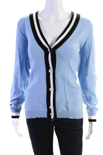 Peace of Cloth Womens Striped V Neck Buttoned Cardigan Blue Black White Size M