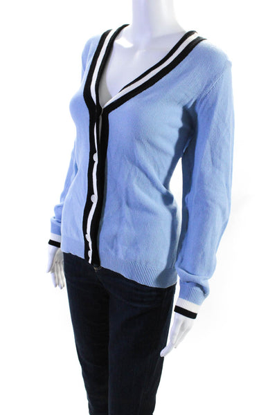 Peace of Cloth Womens Striped V Neck Buttoned Cardigan Blue Black White Size M