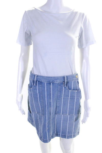 Frame Denim Womens Side Zip Vertical Stripe Denim Pencil Skirt Blue White 29