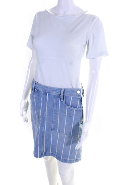 Frame Denim Womens Side Zip Vertical Stripe Denim Pencil Skirt Blue White 29