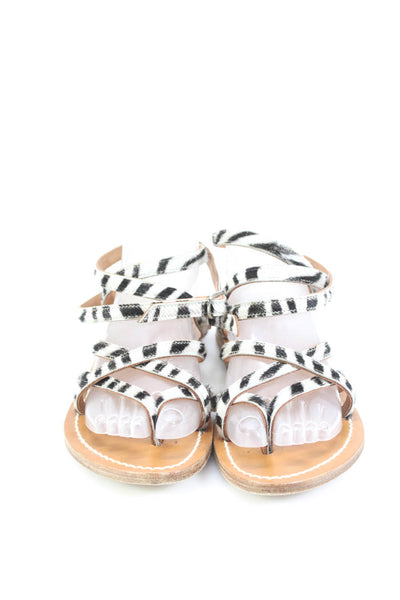 Kjaques St. Tropez Womens Pony Hair Striped Strappy Sandals Flats White Size 9
