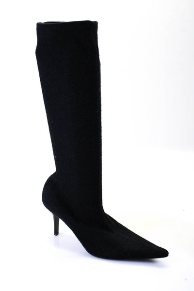Casadei Womens Stiletto Pointed Toe Wool Knee High Boots Black Size 9
