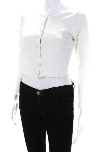 Reformation Womens Pointelle Crop Button Up Cardigan Sweater White Size Small