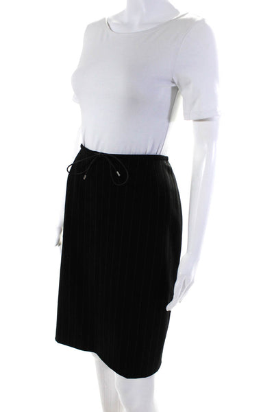 Escada Women's Pinstripe Drawstring Lined Skirt Black Size 42