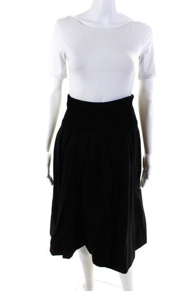 Donna Karan New York Womens Ribbed Waist Lined Pleated Midi Skirt Black Size S