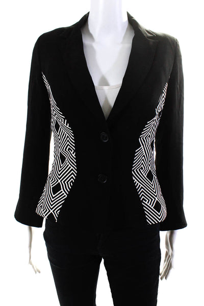 Cara Lotti Women's Abstract Print Two-Button Blazer Jacket Black Size 36