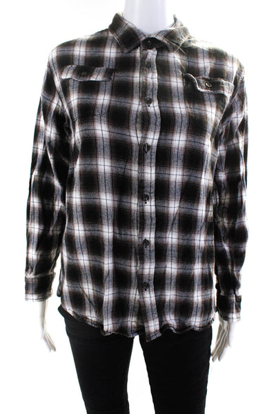 Bixby Boys Cotton Long Sleeve Plaid Button Down Shirt Brown Size XL 16-18