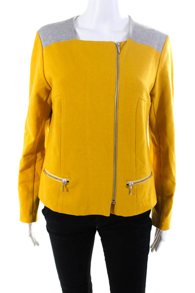 Baukjen Womens Knit Two Tone Zip Up Long Sleeve Jacket Yellow Size S