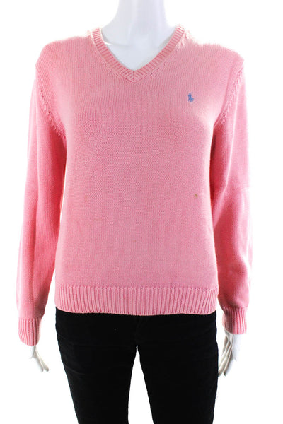 Ralph Lauren Golf Womens Long Sleeves V Neck Sweater Pink Cotton Size Medium