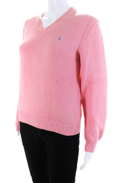 Ralph Lauren Golf Womens Long Sleeves V Neck Sweater Pink Cotton Size Medium