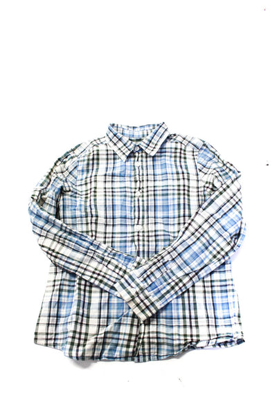 Bonpoint Boys Plaid Long Sleeved Collared Button Down Shirt Blue White Size 10