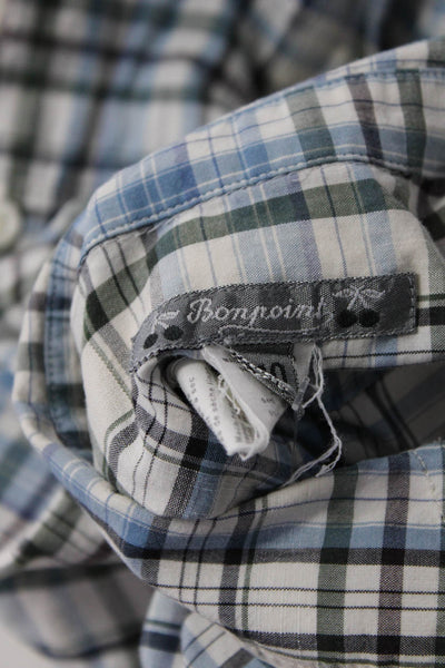 Bonpoint Boys Plaid Long Sleeved Collared Button Down Shirt Blue White Size 10