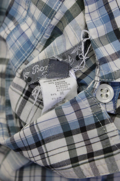 Bonpoint Boys Plaid Long Sleeved Collared Button Down Shirt Blue White Size 10