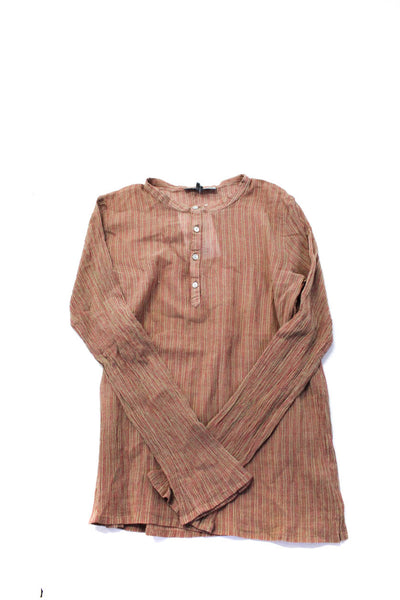 Bonpoint Girls Striped Long Sleeved Half Buttoned Blouse Top Brown Red Size 12