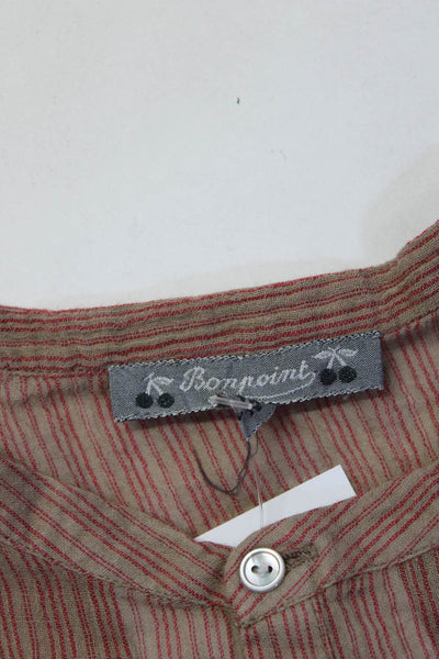 Bonpoint Girls Striped Long Sleeved Half Buttoned Blouse Top Brown Red Size 12