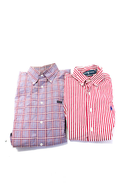 Faconnable Ralph Lauren Mens Button Down Shirts Red Size Medium Small  Lot 2
