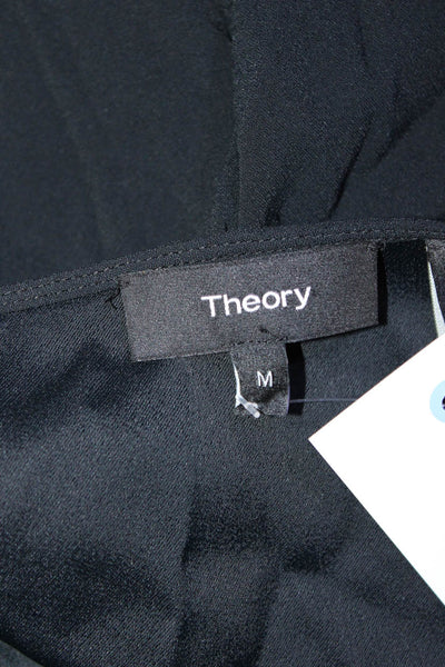 Theory Womens Hook & Eye Keyhole Short Sleeve Darted Blouse Top Black Size M