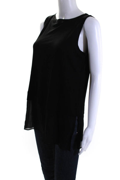 Eileen Fisher Womens Layered Round Neck Slit Sleeveless Tank Top Black Size PS