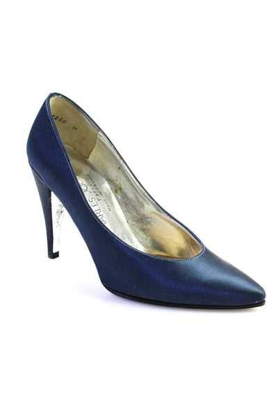 Charles Jourdan Paris Womens Leather Fabric Pointed Toe Cone Heels Blue Size 5.5