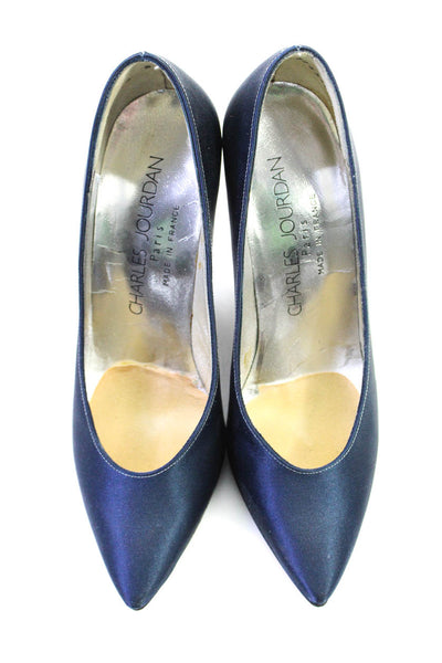 Charles Jourdan Paris Womens Leather Fabric Pointed Toe Cone Heels Blue Size 5.5
