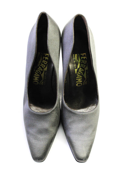 Salvatore Ferragamo Womens Leather Fabric Pointed Toe High Heels Gray Size 5