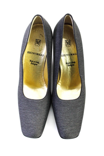 Bruno Magli Womens Leather Fabric Block Medium Height Heels Pumps Gray Size 5.5