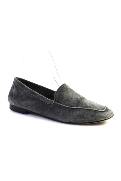 Andrea Carrano Womens Suede Leather Square Toe Slip On Flats Loafers Gray Size 6