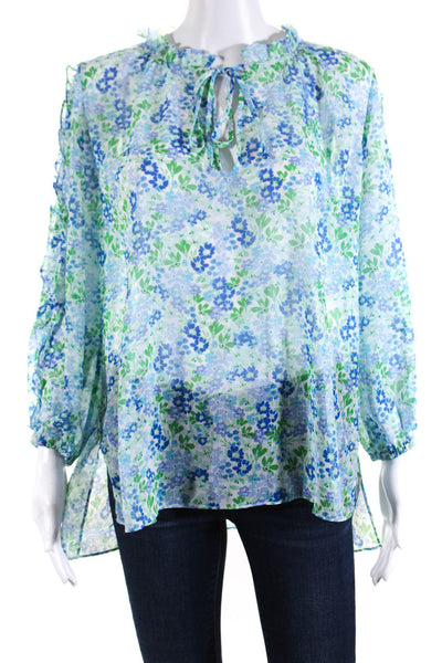 Shoshanna Women's Round Neck Ruffle Long Sleeves Blouse Floral Size M