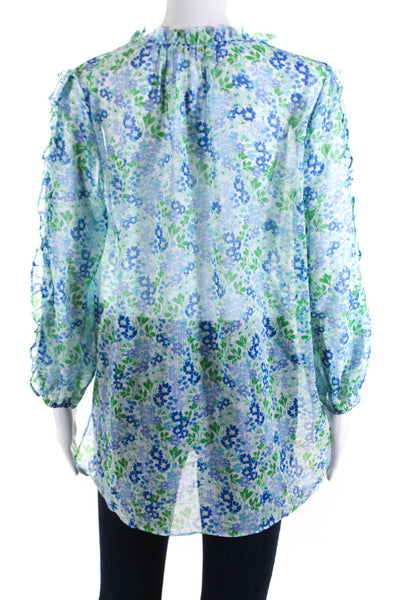 Shoshanna Women's Round Neck Ruffle Long Sleeves Blouse Floral Size M