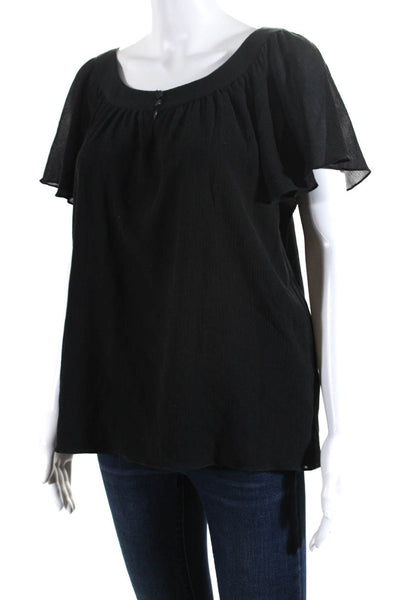 Tibi Women's Scoop Neck Short Sleeves Blouse Black Size S