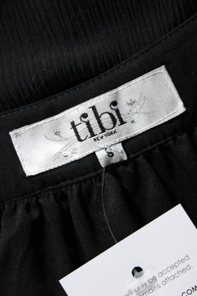 Tibi Women's Scoop Neck Short Sleeves Blouse Black Size S