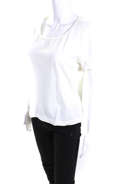 St. John Sport by Marie Gray Women's Embellished Short Sleeve Shirt White Size M