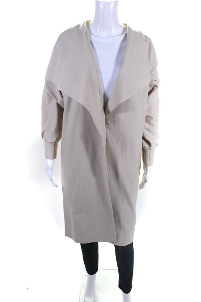 Vivienne Hu Womens Single Button Striped Long Light Coat Beige Size 8