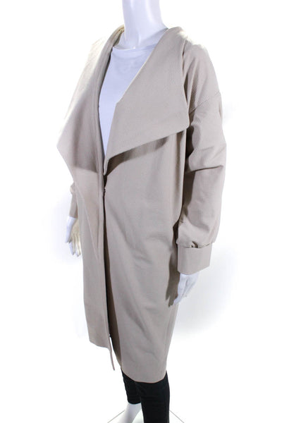 Vivienne Hu Womens Single Button Striped Long Light Coat Beige Size 8