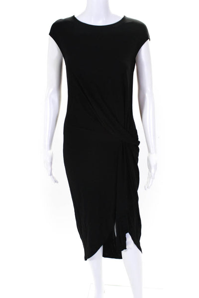 Michael Kors Collection Womens Jersey Knit Drape Ruffle Hi-Low Black Dress Size4