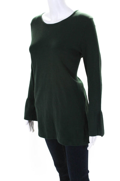 Belford Womens Cotton Knit Round Neck Flare Sleeves Pullover Top Green Size L