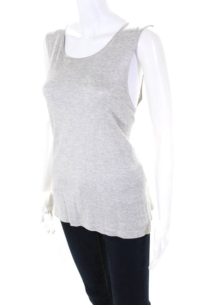 Magaschoni Womens Silk Knit Scoop Neck Sleeveless Tank Top Gray Size L