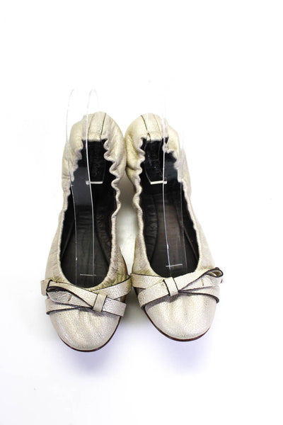 Calvin Klein Collection Womens Leather Bow Scrunch Ballet Silver Tone Size 8.5