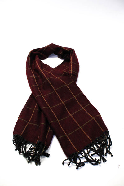 Ermenegildo Zegna Womens Wool Plaid Print Frayed Hem Wrapped Scarf Red Size OS