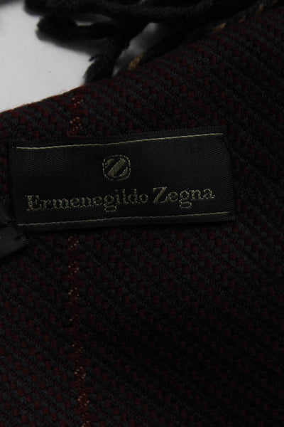 Ermenegildo Zegna Womens Wool Plaid Print Frayed Hem Wrapped Scarf Red Size OS