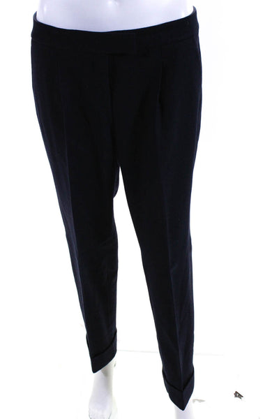 Magaschoni Womens Zipper Fly Pleated Straight Leg Pants Navy Blue Wool Size 8