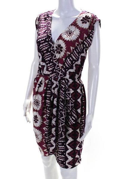 Yoana Baraschi Womens Geometric Draped Short Sleeve Sheath Dress Purple Size 4