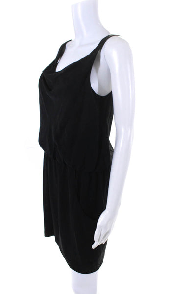Theory Womens Silk Ruched Sleeveless Knee-Length Slip-On Dress Black Size 4