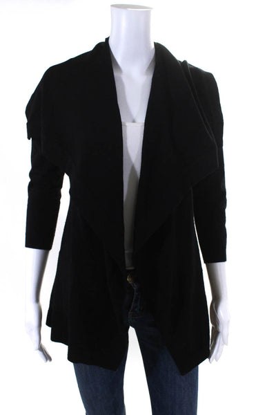 Theory Womens Wool Collared Long Sleeve Draped Open Front Cardigan Black Size P