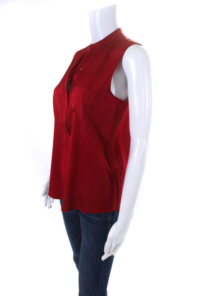 Theory Womens Silk Covered Placket Half Buttoned Sleeveless Tank Top Red Size S