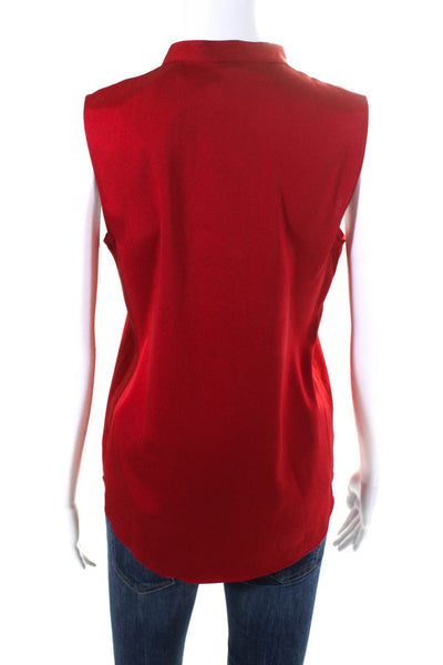 Theory Womens Silk Covered Placket Half Buttoned Sleeveless Tank Top Red Size S